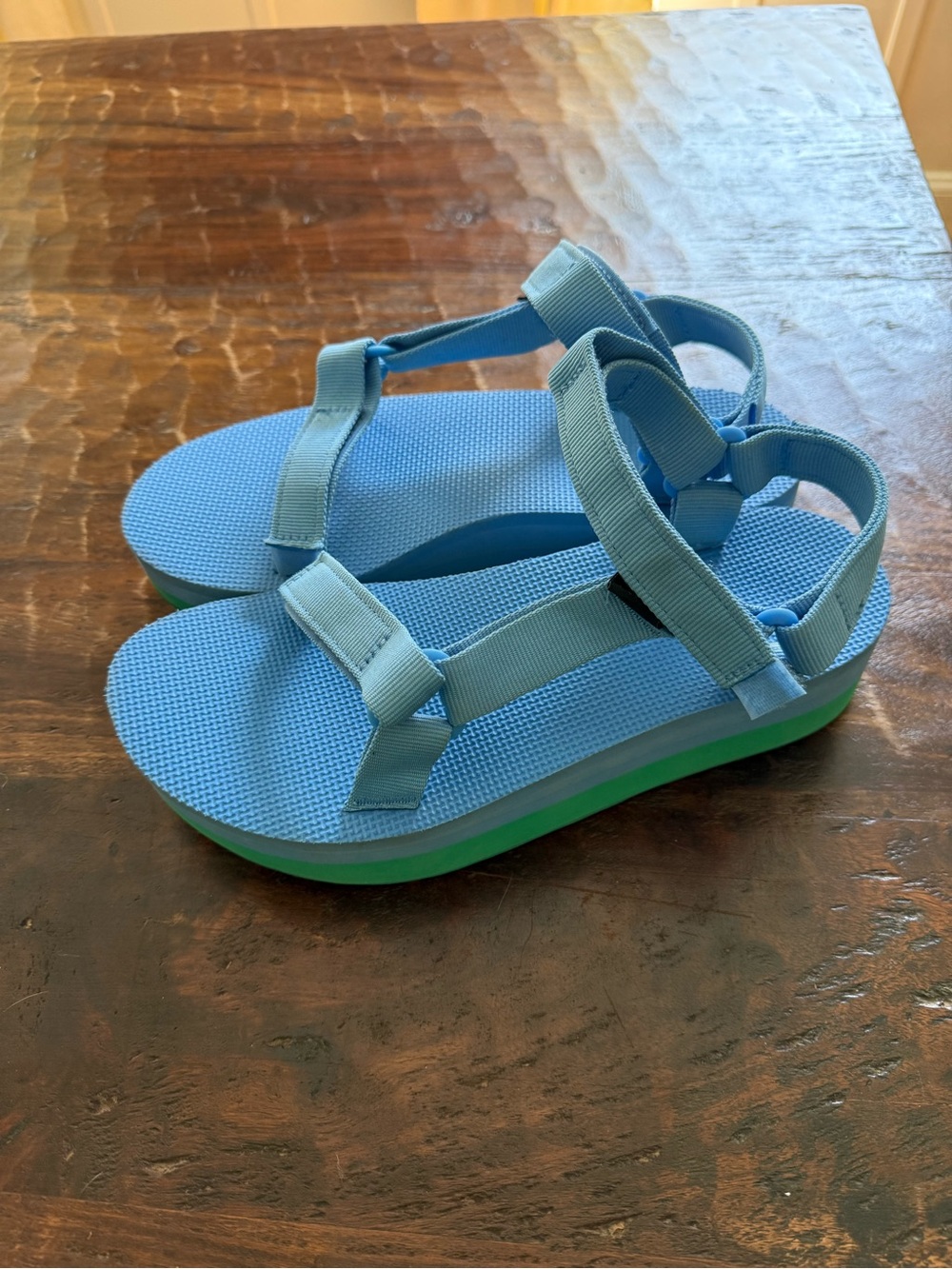 Teva Blue and Green Strap Platform Sandals - Picture 4 of 12